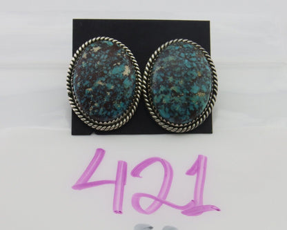 Navajo Earrings 925 Silver Blue Diamond Turquoise Signed Running Bear C.80's