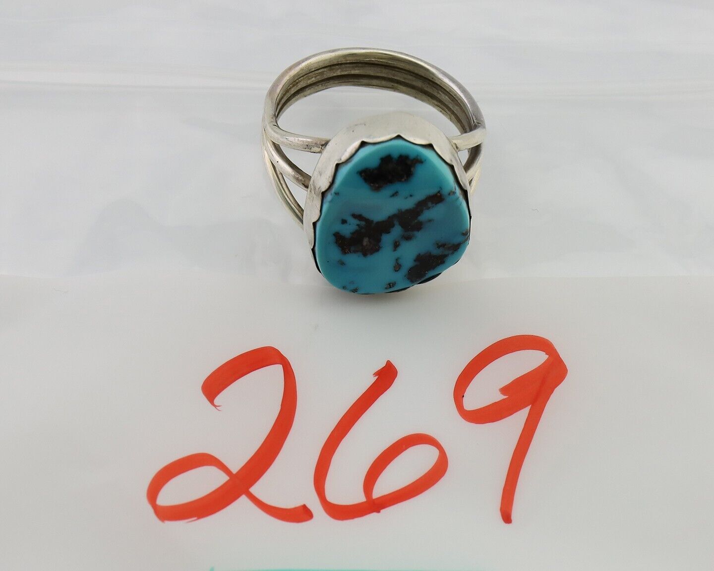 Navajo Ring 925 Silver Natural Blue Turquoise Signed Tony Guerro C.80's