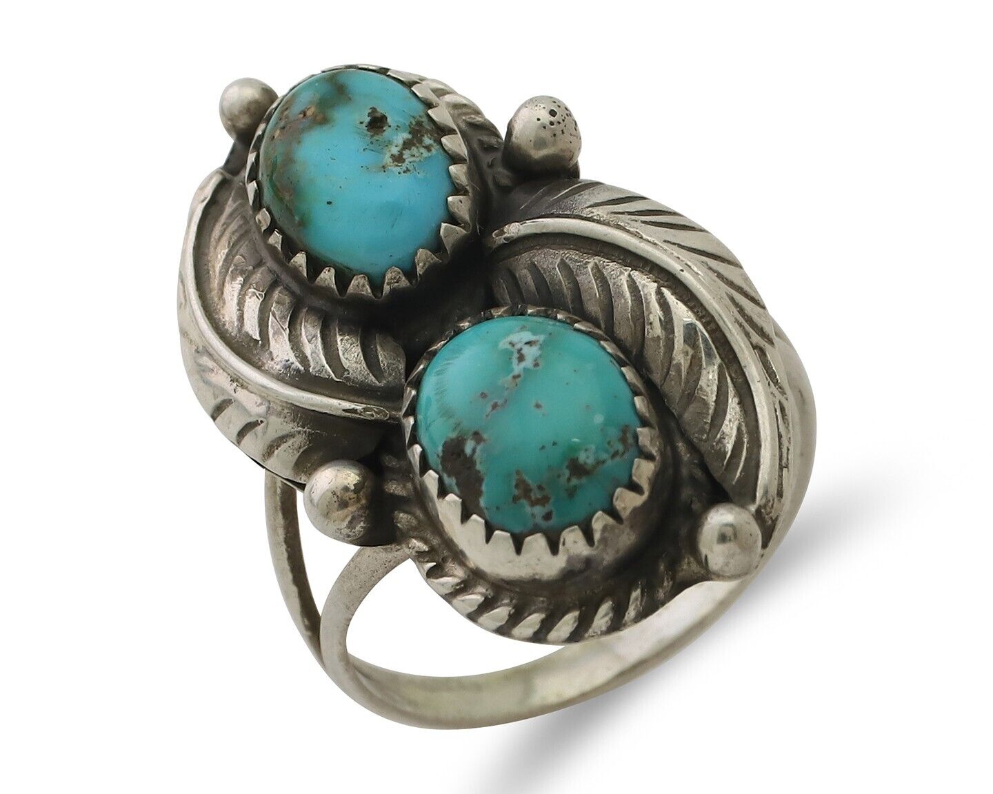 Navajo Ring 925 Silver Signed MC Blue Gem Turquoise C.80's
