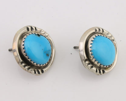 Navajo Earrings 925 Silver Natural Blue Turquoise Native American Artist C.80s