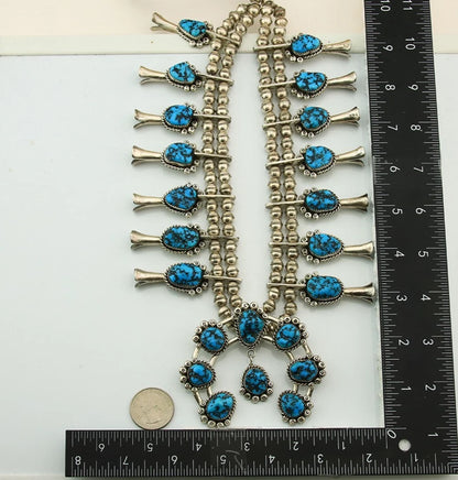 Navajo Squash Necklace Set Sterling Silver Natural Blue Turquoise Vintage C.80's