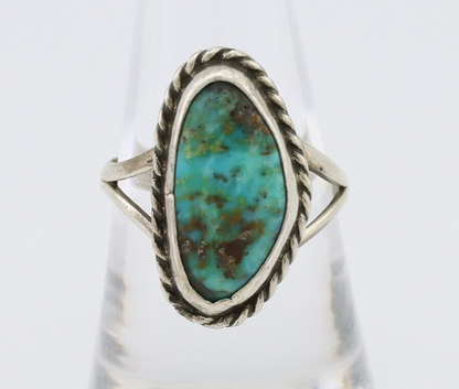 Navajo Ring 925 Silver Kingman Turquoise Artist Signed Rabbit Sticks C.80's