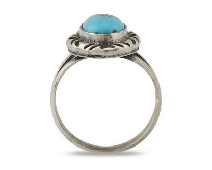 Navajo Ring 925 Silver Sleeping Beauty Turquoise Artist Signed SC C.80's
