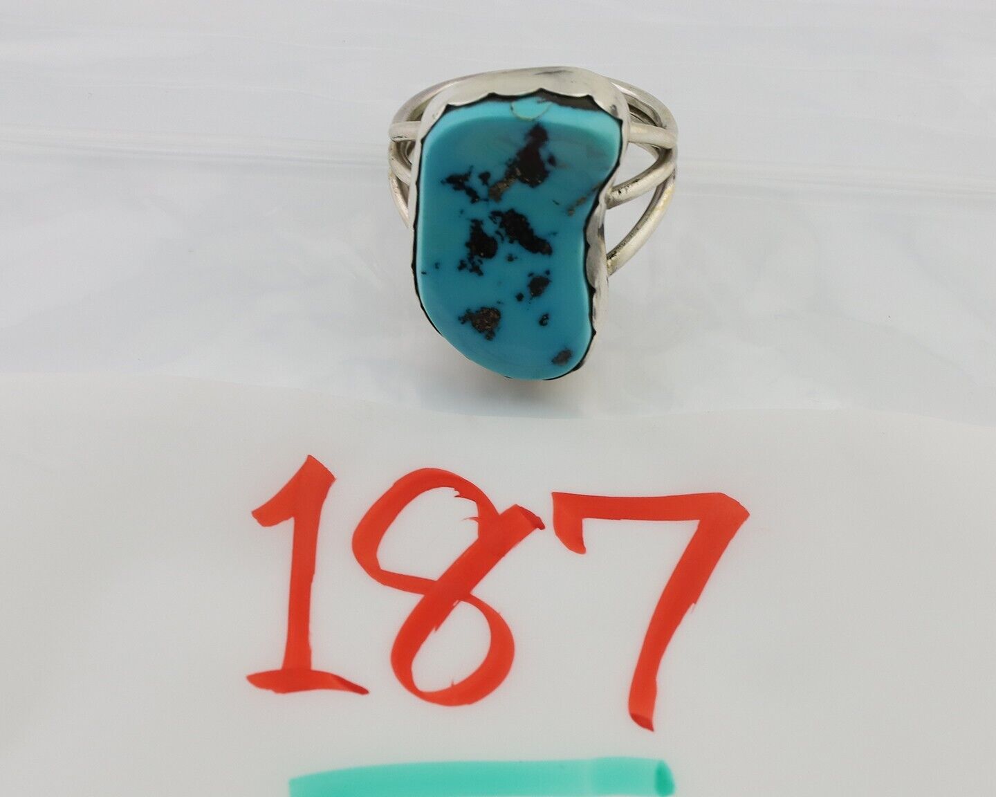 Navajo Ring 925 Silver Natural Blue Turquoise Signed Tony Guerro C.80's