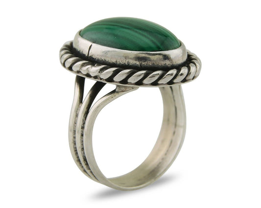 Navajo Ring 925 Silver Natural Malachite Native American Artist C.80's
