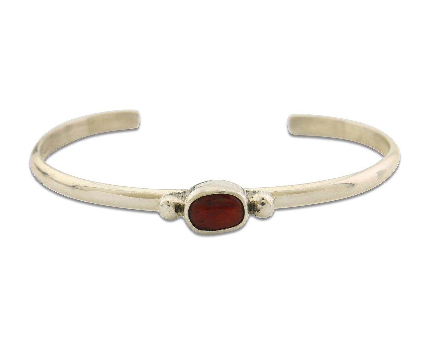 Navajo Bracelet .925 Silver Natural Red Coral Cuff Native American Artist C.80's