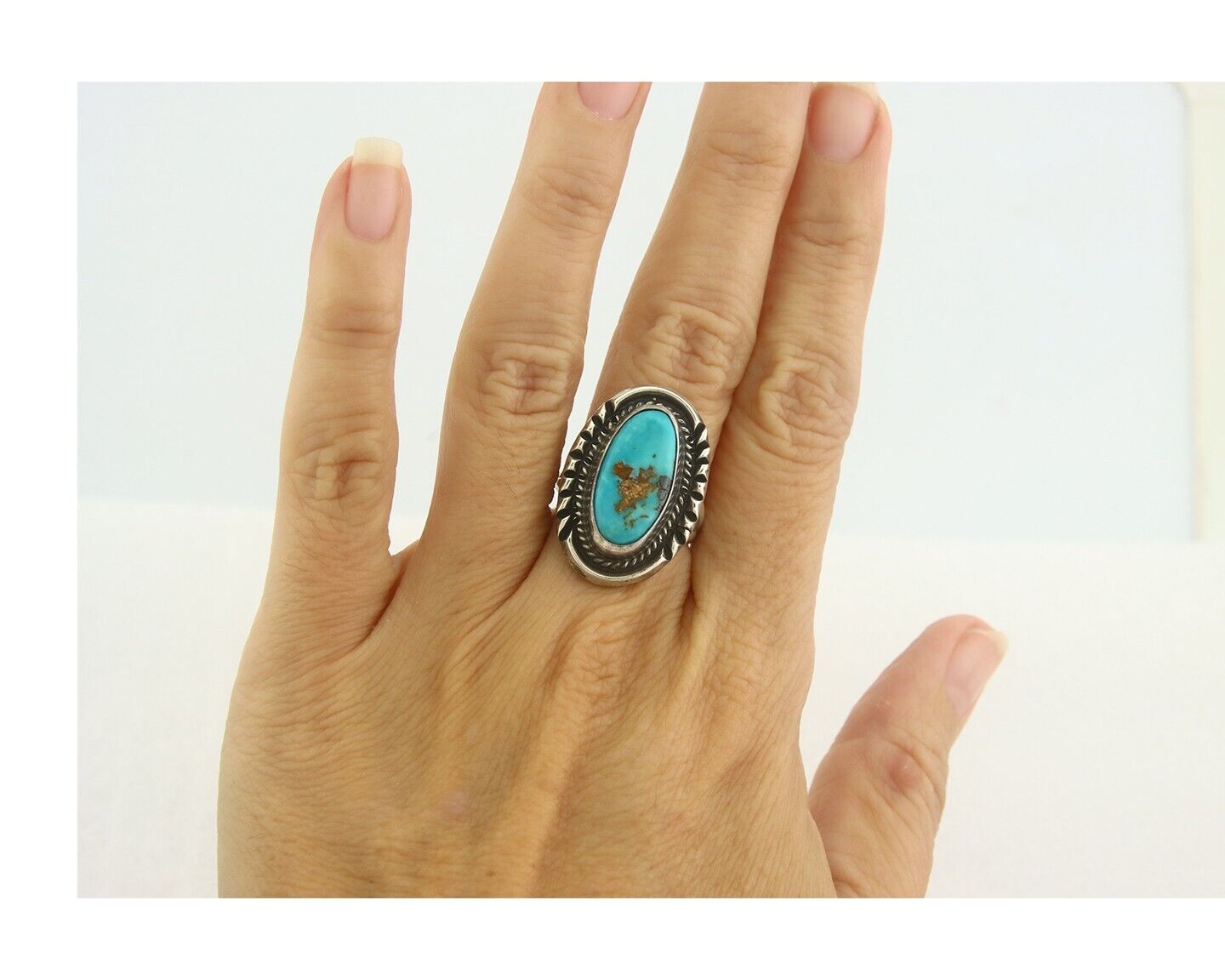 Navajo Ring 925 Sterling Blue Turquoise Artist Signed M Begay C.80's