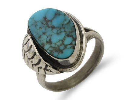 Mens Navajo Ring 925 Silver Spiderweb Turquoise Native American Artist C.80's