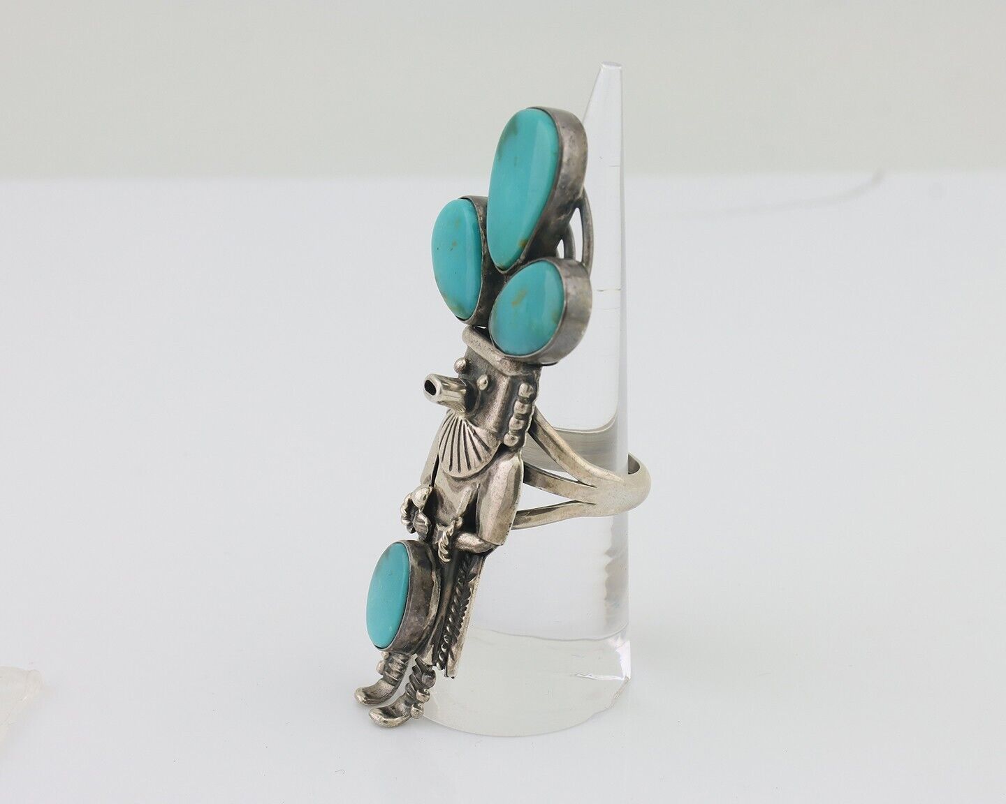 Navajo Kachina Ring 925 Silver Turquoise Artist Signed Broken Arrow C.80's