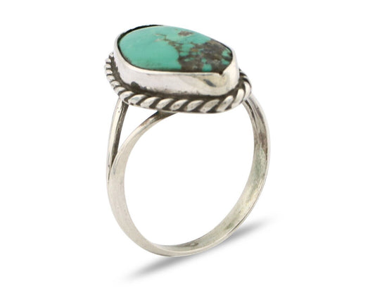 Navajo Ring 925 Silver Natural Turquoise Artist Signed Rabbit Stick C.80's