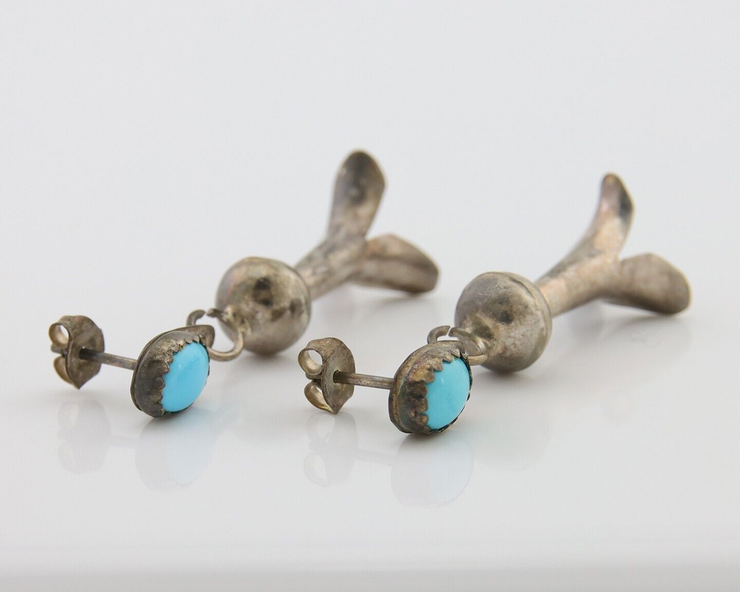 Navajo Dangle Squash Earrings 925 Silver Natural Turquoise Native Artist C.80's