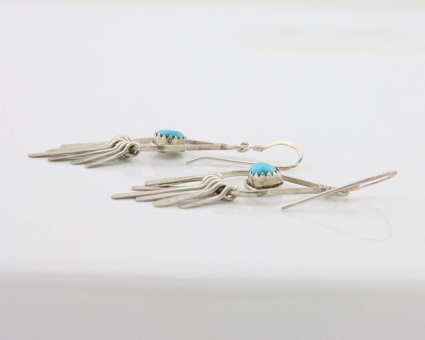 Navajo Dangle Earrings 925 Silver Natural Turquoise Artist Signed JB C.80's