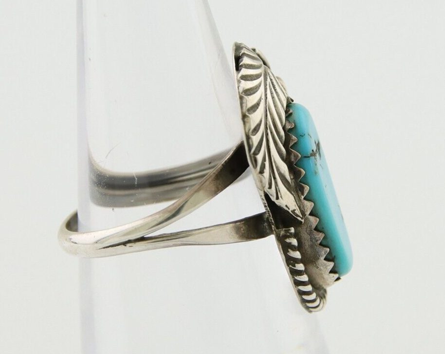 Navajo Ring .925 Silver Natural Slab Turquoise Signed Justin Morris C.80's