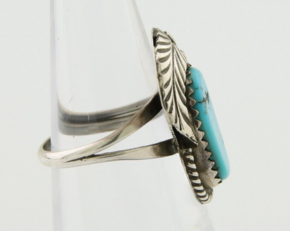 Navajo Ring .925 Silver Natural Slab Turquoise Signed Justin Morris C.80's