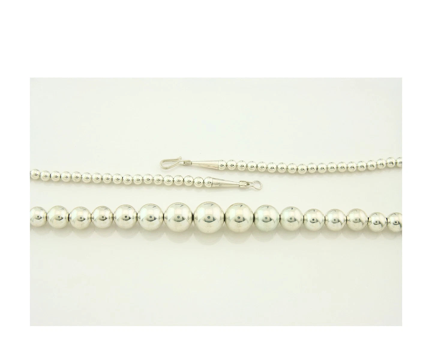 Navajo Bead Necklace 925 Sterling Silver Vintage Graduated 5mm-12mm 30in Long
