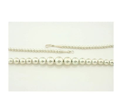Navajo Bead Necklace 925 Sterling Silver Vintage Graduated 5mm-12mm 30in Long