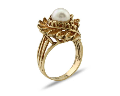 Natural Pearl Ring Solid 10k Yellow Gold Sizeable 6.5