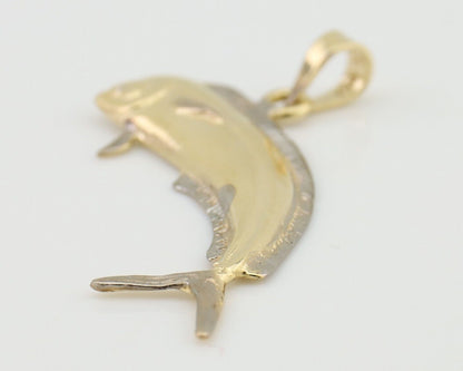 Men 14k Solid Gold Mahi Mahi Dorado Fish Pendant Medium Size 1/2 in x 1 1/2 in