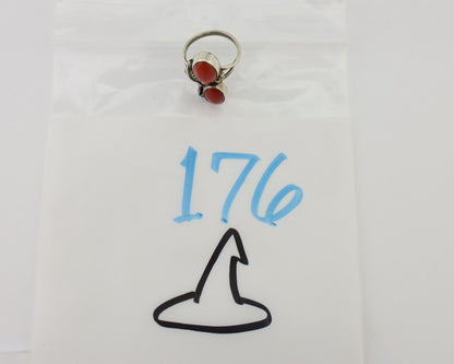 Navajo Ring 925 Silver Natural Mediterranean Coral Artist Signed A C.80's