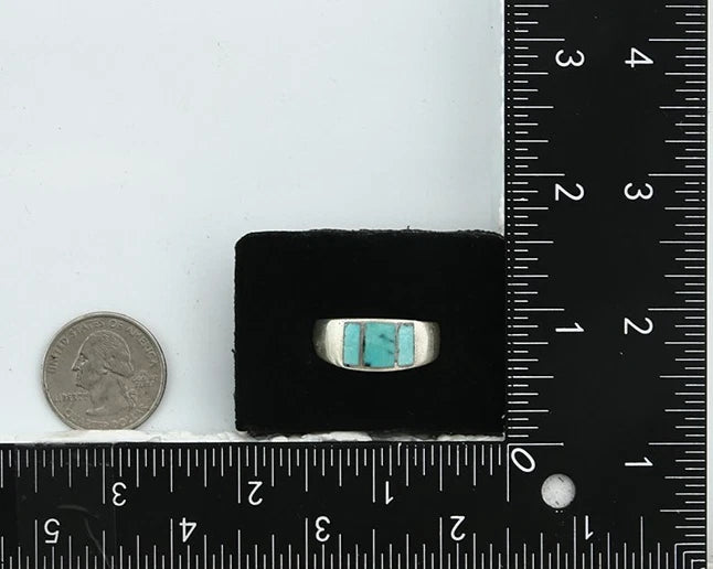 Men Navajo Ring Sterling Silver Natural Blue Turquoise Vintage C.70's Size 11.25