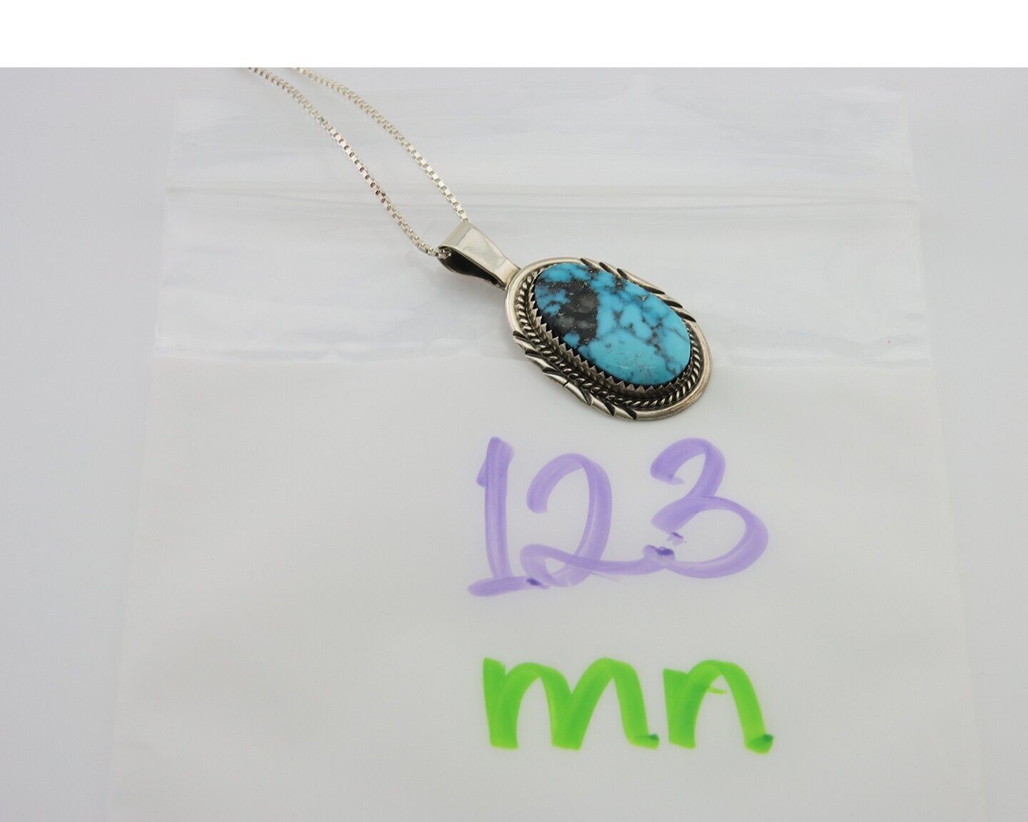 Navajo Necklace 925 Silver Natural Turquoise Artist Signed Loretta Begay C.80's