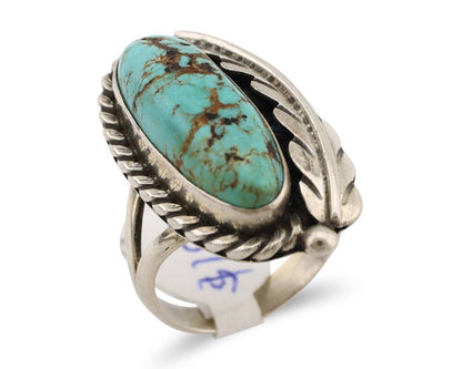 Navajo Ring 925 Silver Spiderweb Turquoise Native Artist Signed C.80's