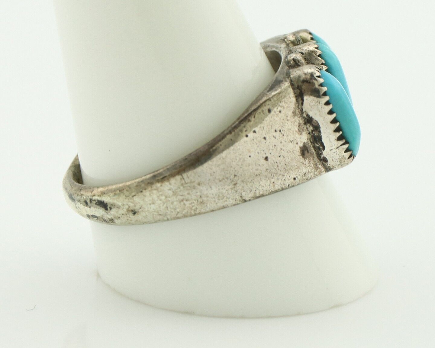 Zuni Ring .925 Silver Natural Sleeping Beauty Turquoise Signed R. LULE C.80's