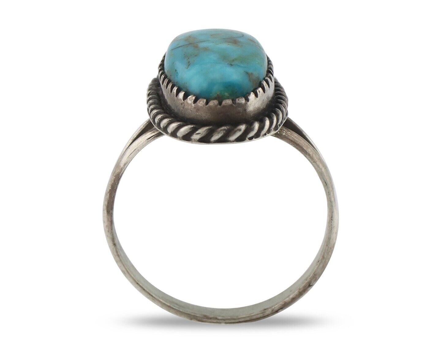 Navajo Ring 925 Silver Natural Kingman Turquoise Signed M Montoya C.80's