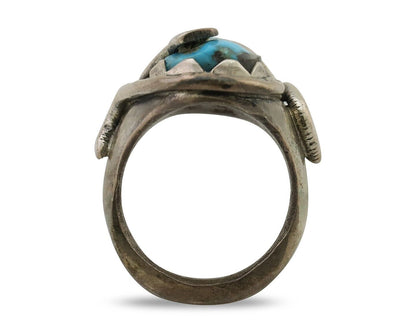 Mens Heavy Zuni Snake Ring 925 Silver Turquoise Signed EFFIE CALAVASA C.80's