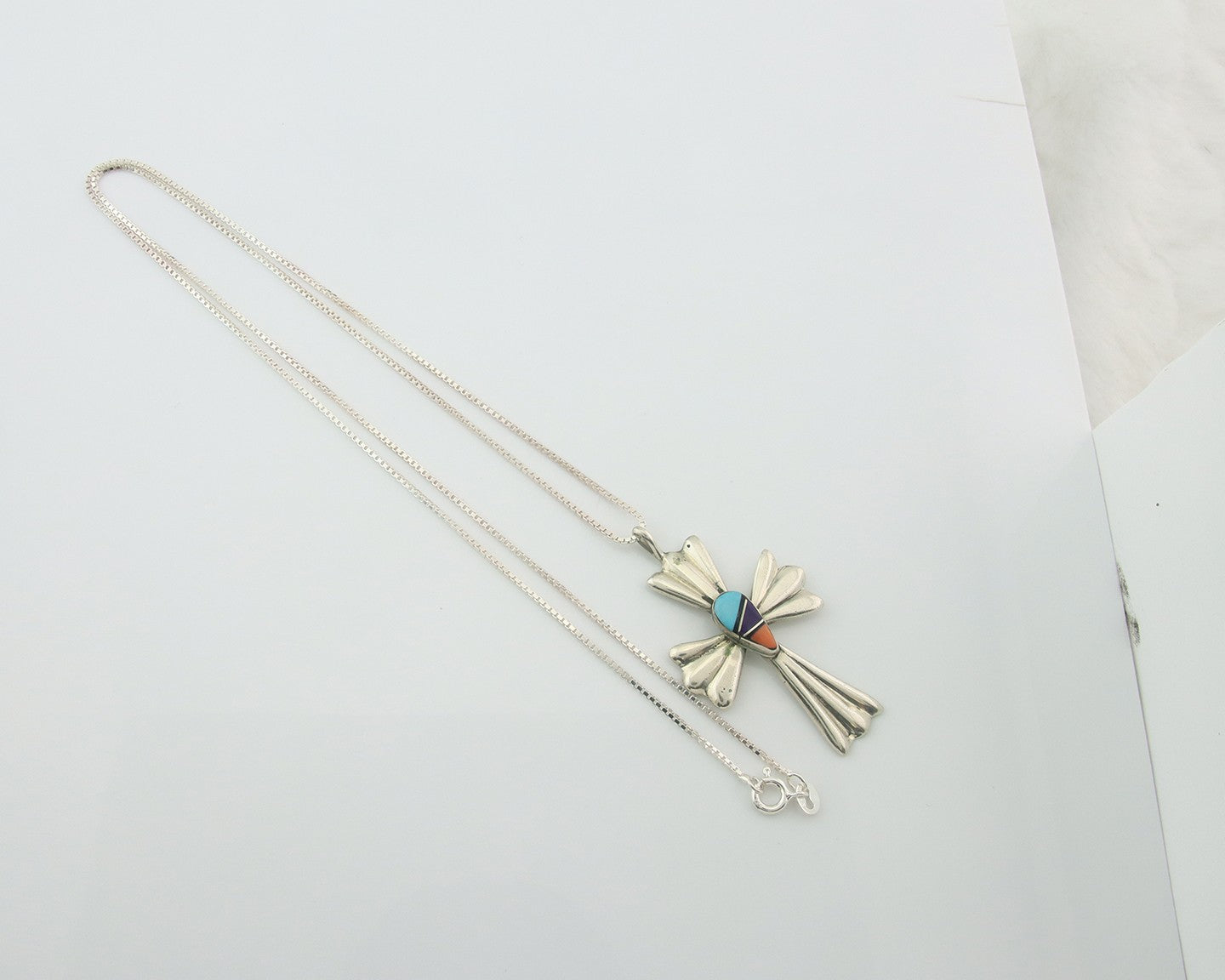 Navajo Cross Necklace Sterling Silver Authentic Natural Gemstones Signed M