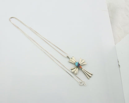 Navajo Cross Necklace Sterling Silver Authentic Natural Gemstones Signed M