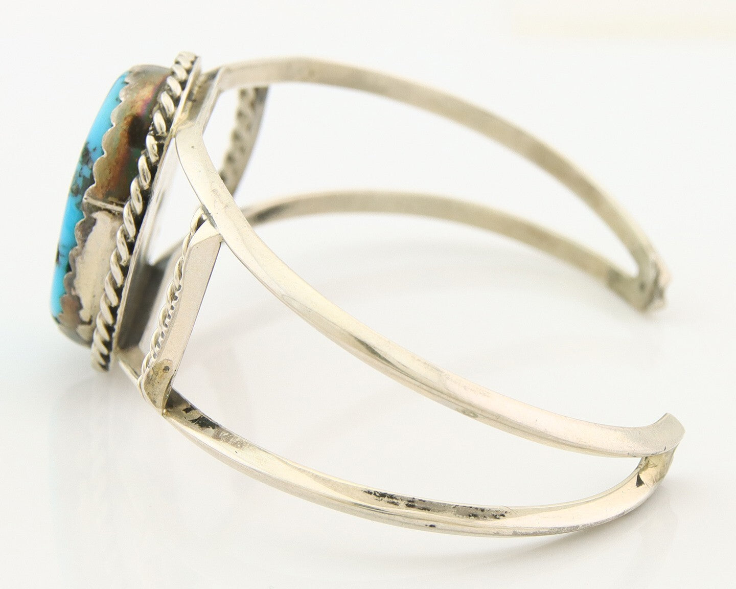 Navajo Bracelet 925 Silver Natural Blue Turquoise Native American Artist C.80s