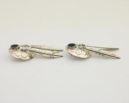 Navajo Handmade Earrings 925 Silver Onyx Native American Artist C.80's