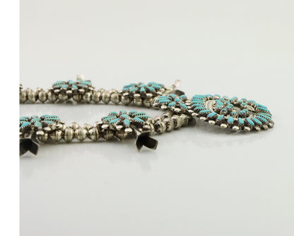 Zuni Squash Necklace 925 Silver Turquoise Signed J Wallace C.80's
