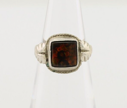 Navajo Handmade Ring 925 Silver Natural Fire Opal Native Artist Size 3.75 C.80's