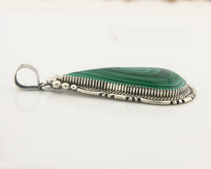 Navajo Sterling Silver Pendant Malachite Vintage Handmade Signed George Begay