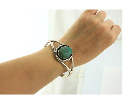 Navajo Cuff Bracelet Sterling Silver Turquoise Vintage Artist Signed Sun