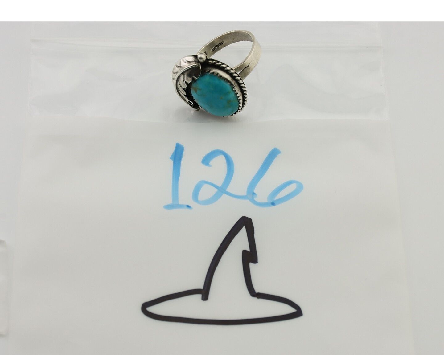 Navajo Ring 925 Silver Natural Blue Turquoise Native American Artist C.80's