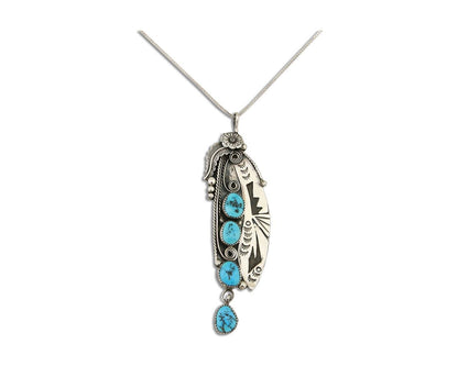 Navajo Necklace 925 Silver Natural Turquoise Artist Signed T C.80's