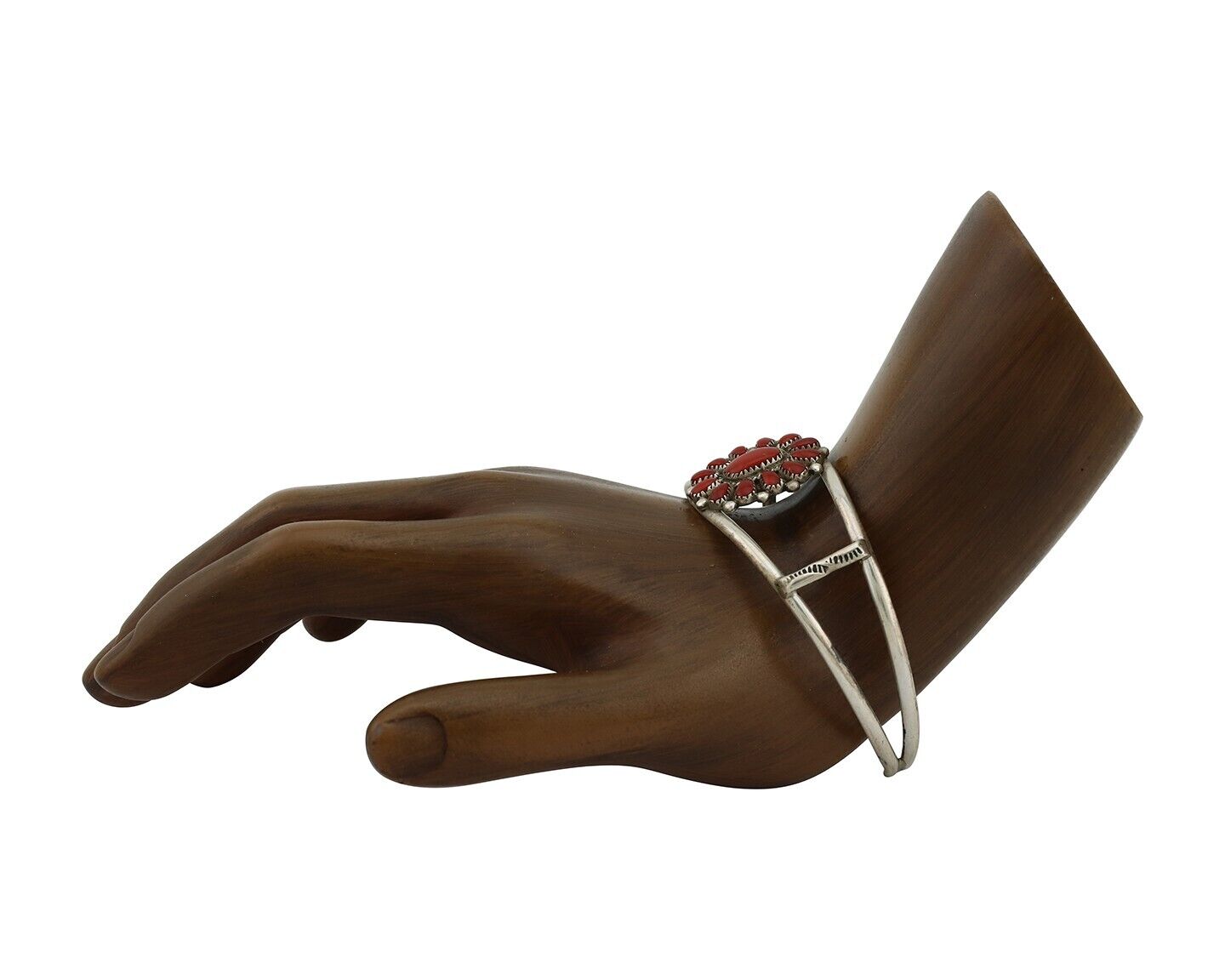 Zuni Bracelet 925 Silver Natural Red Coral Artist Signed J BESSELEN C.80's