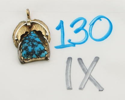 Navajo Pendant Sterling Silver & Gold Natural Blue Turquoise Authentic Native