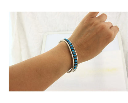 Navajo Cuff Bracelet Sterling Silver Authentic Turquoise Signed CC