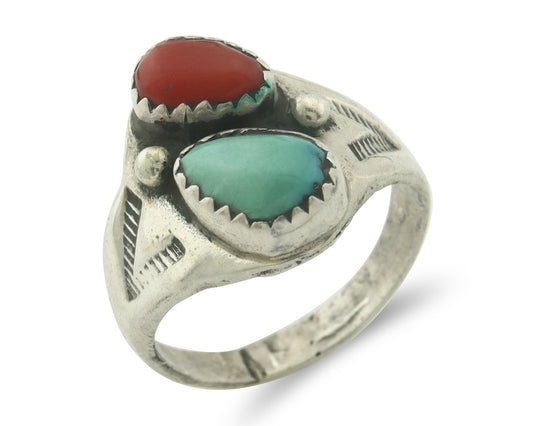 Vintage Navajo Ring 925 Sterling Silver Natural Gemstone Authentic Size 7.5