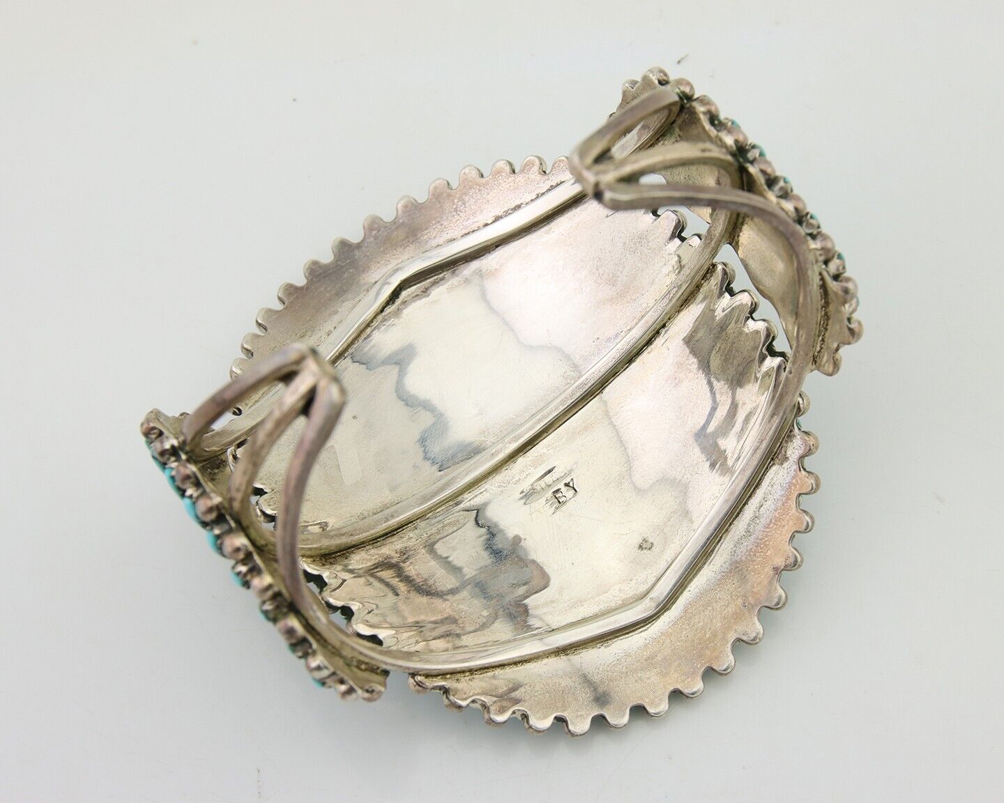 Men Navajo Bracelet 925 Silver Natural Blue Turquoise Signed Benson Yazzie C80s