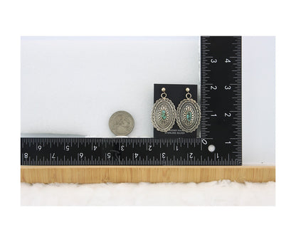 Navajo Dangle Earrings Sterling Silver Natural Turquoise Vintage Signed Handmade