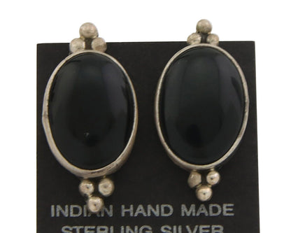 Navajo Earrings 925 Silver Handmade Natural Black Onyx Signed NAKAI C.80's