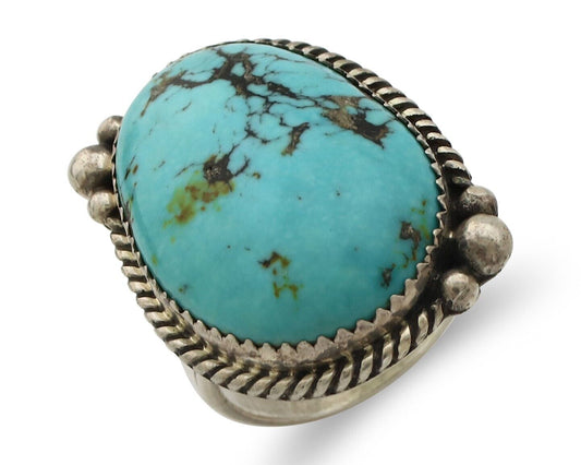 Navajo Ring 925 Silver Blue Turquoise Native American Artist C.80's