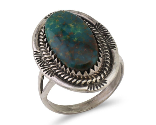 Navajo Hand Stamped Ring 925 Silver Natural Turquoise Native Artist C.80's