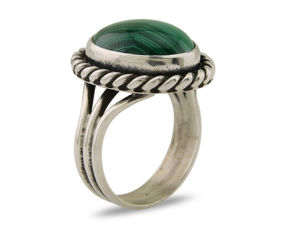 Navajo Ring 925 Silver Natural Malachite Native American Artist C.80's