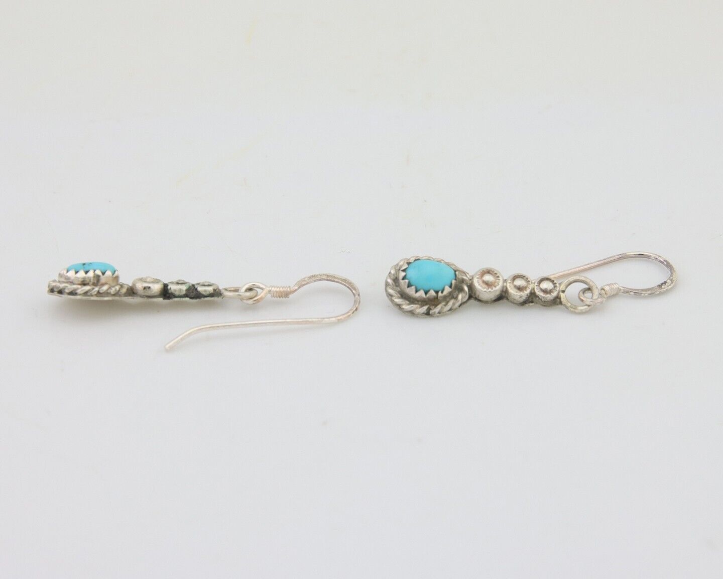 Navajo Earrings 925 Silver Blue Turquoise Artist Signed DB C.80's